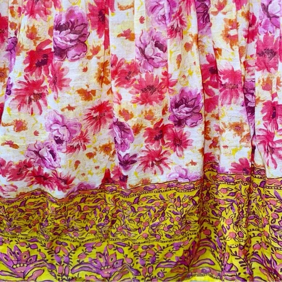 Sundance Fields of Beauty Dress Pink Yellow Tiered Tassel Tie Midi Size Large - Picture 9 of 14